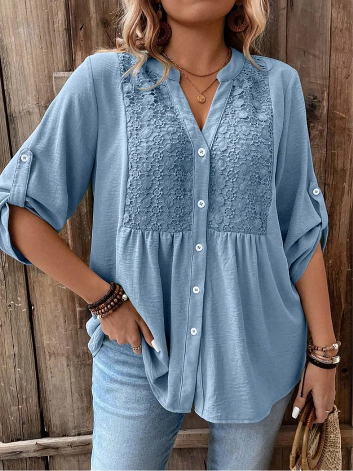 Melania - Blouse décontractée ample à col V avec boutons
