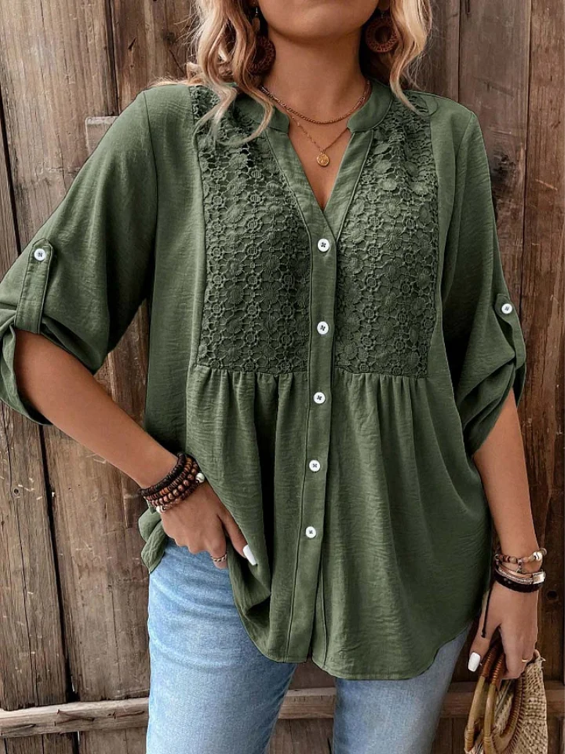 Melania - Blouse décontractée ample à col V avec boutons
