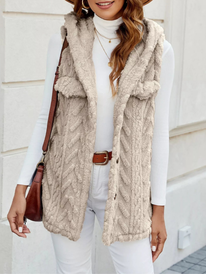 Quintina - Gilet Élégant à Capuche avec Boutons sur le Devant