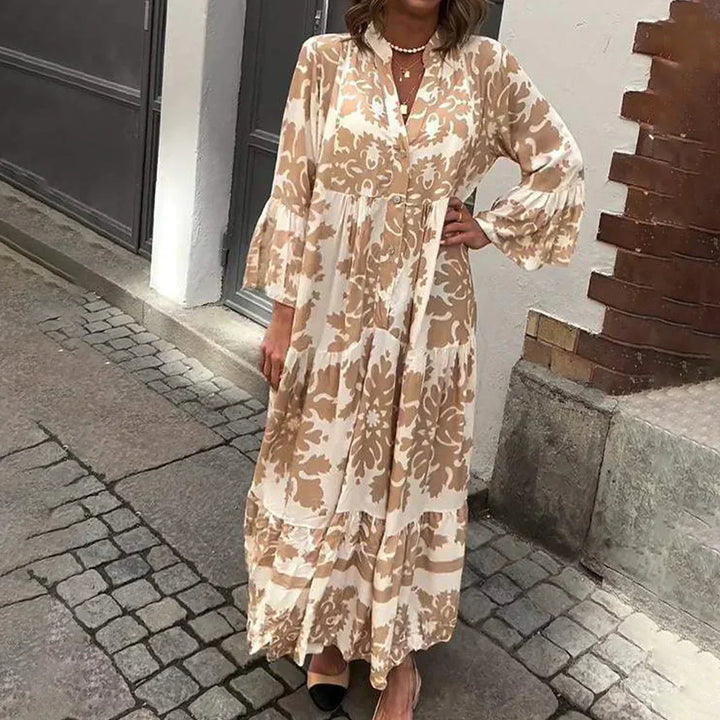 Vanira - Robe élégante à manches longues avec imprimé floral et volants