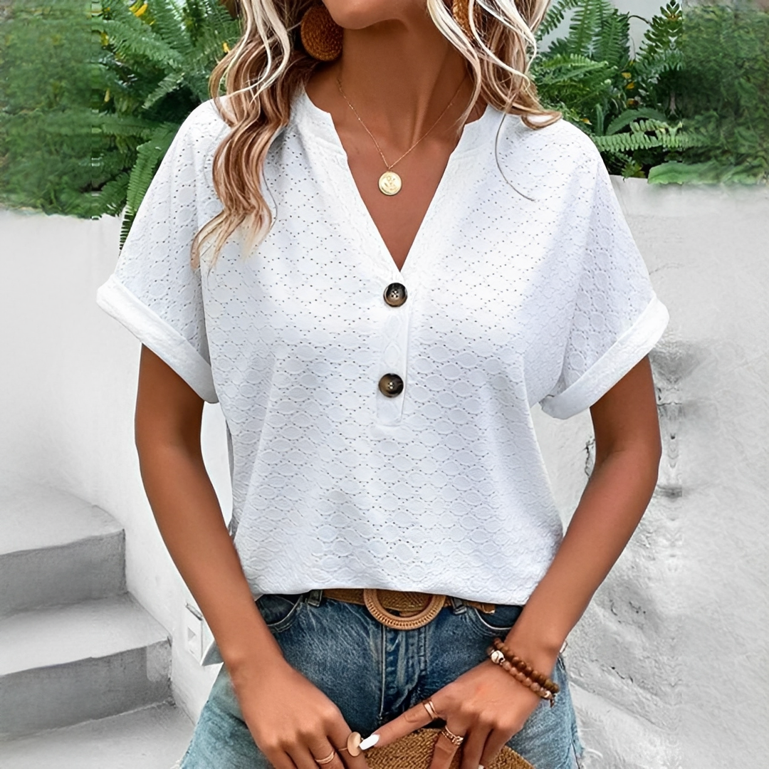 Maria - Blouse ample col V avec détails ajourés