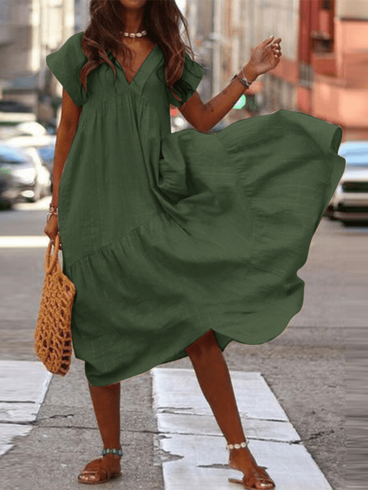 Asherah | Robe longue irrégulière à col en V pour femmes