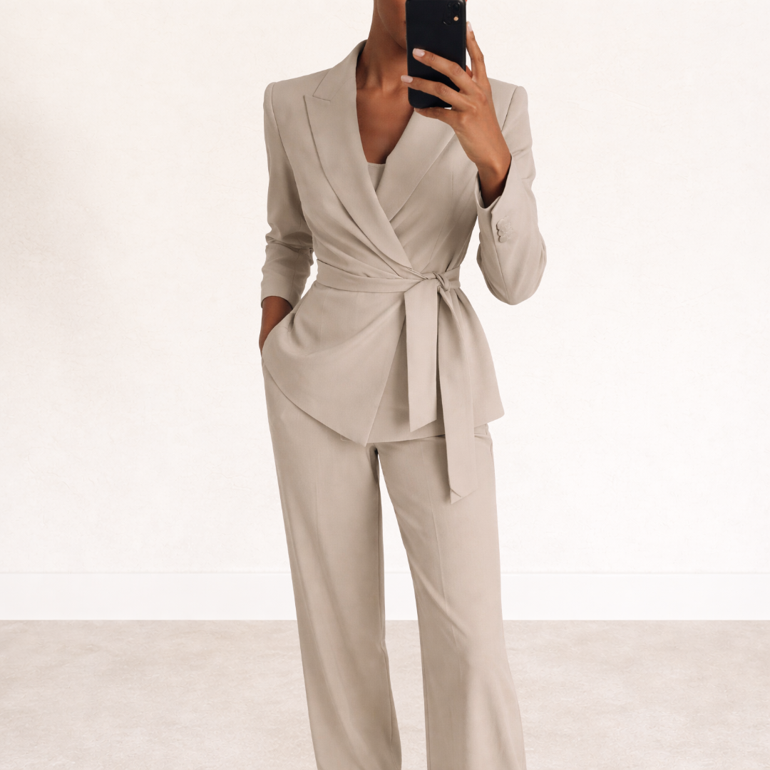 Annabelle - Ensemble élégant blazer à nouer et pantalon