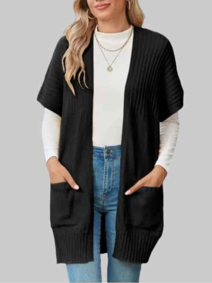 Beverlyn - Gilet cardigan tricoté ample et élégant à manches courtes ouvert sur le devant