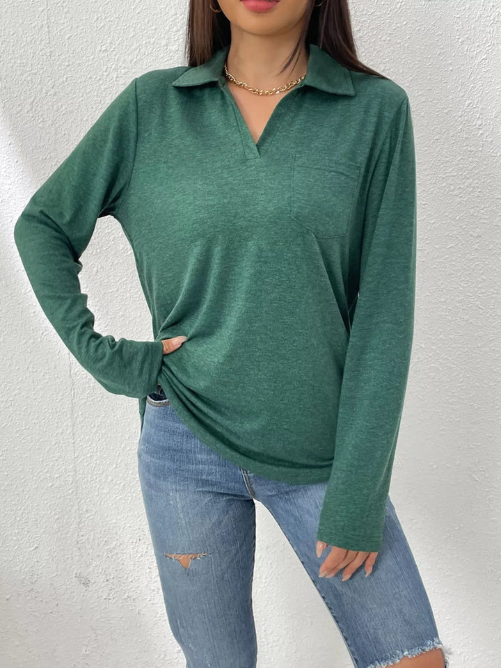 Aurelia - Sweat-shirt polo décontracté à manches longues