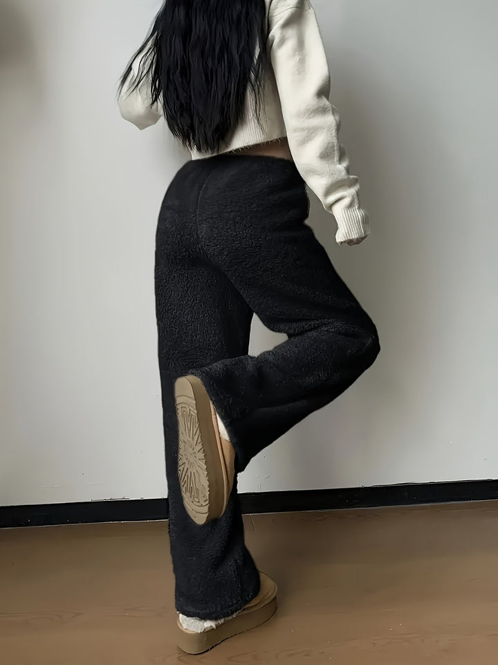 Vaneheo | Pantalon en peluche taille haute pour femmes
