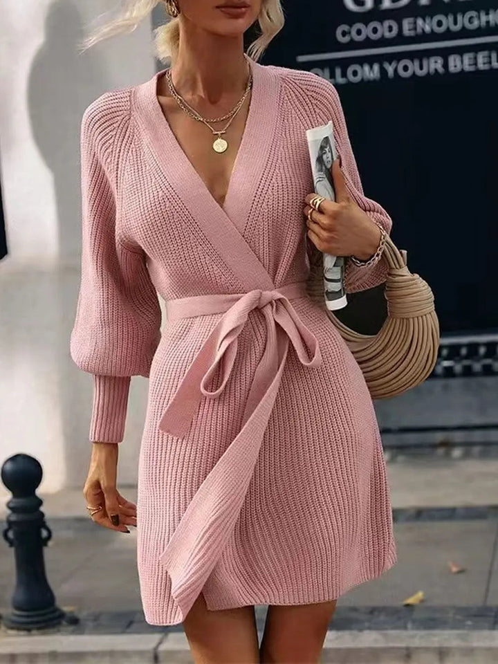 Emmaline - Cardigan long en maille ceinturé style cache-cœur