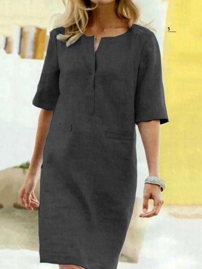 Hauzini | Robe en coton et lin à manches courtes pour femmes