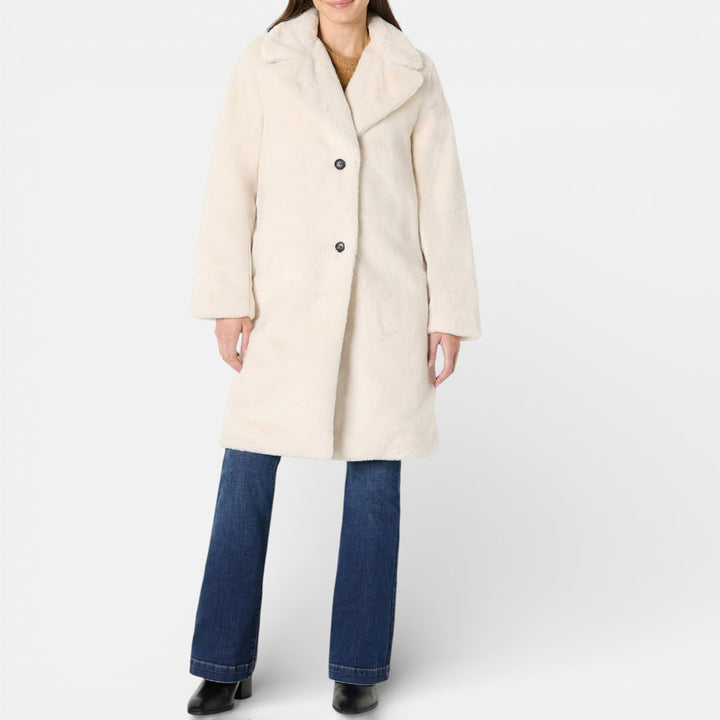 Lennea - Manteau long élégant en fausse fourrure avec col à revers