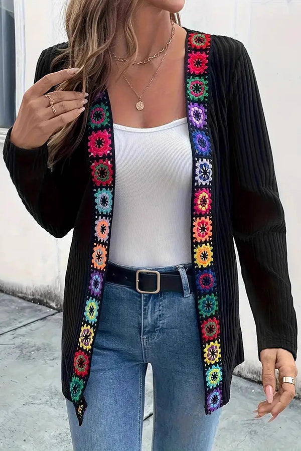 Janna - Cardigan tricoté élégant à manches longues avec finitions florales