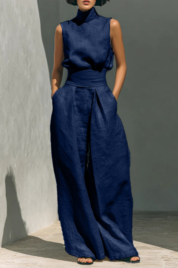 Zayira - Ensemble élégant avec haut col roulé sans manches et pantalon large