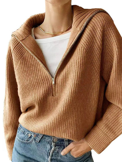 Edessa - Pull casual à demi-zip et manches longues en maille ample