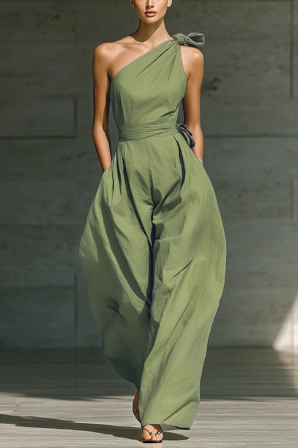 Cristelle - Combinaison élégante asymétrique sans manches à taille ajustée et jambes larges