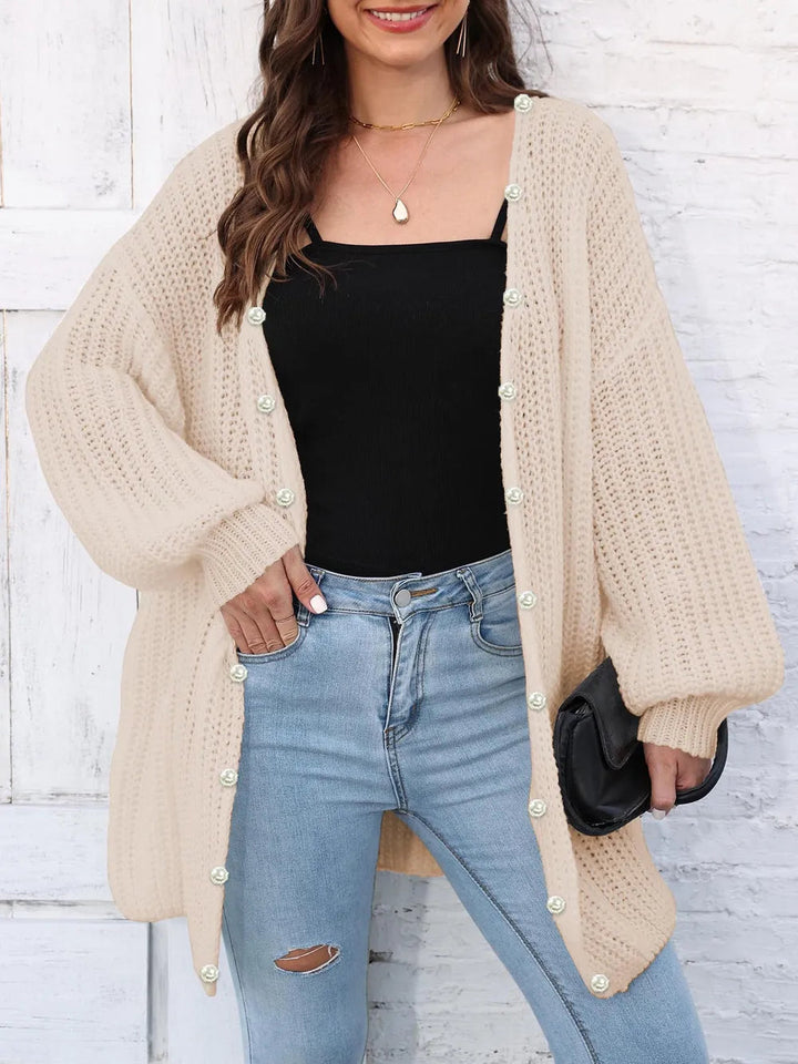 Eunike - Cardigan cosy ample en maille à manches longues et devant ouvert