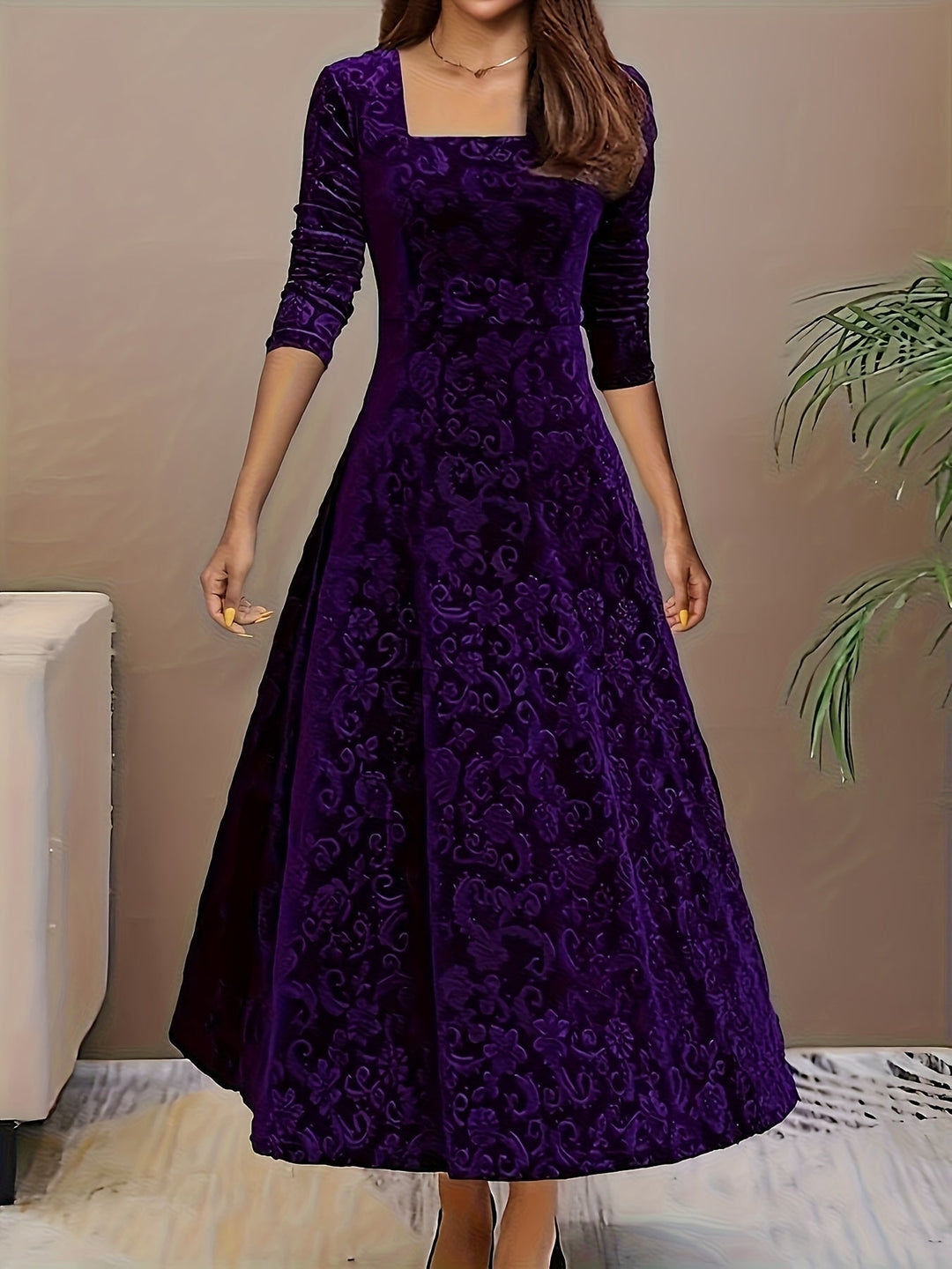 Hanna | Robe formelle en velours floral pour femmes