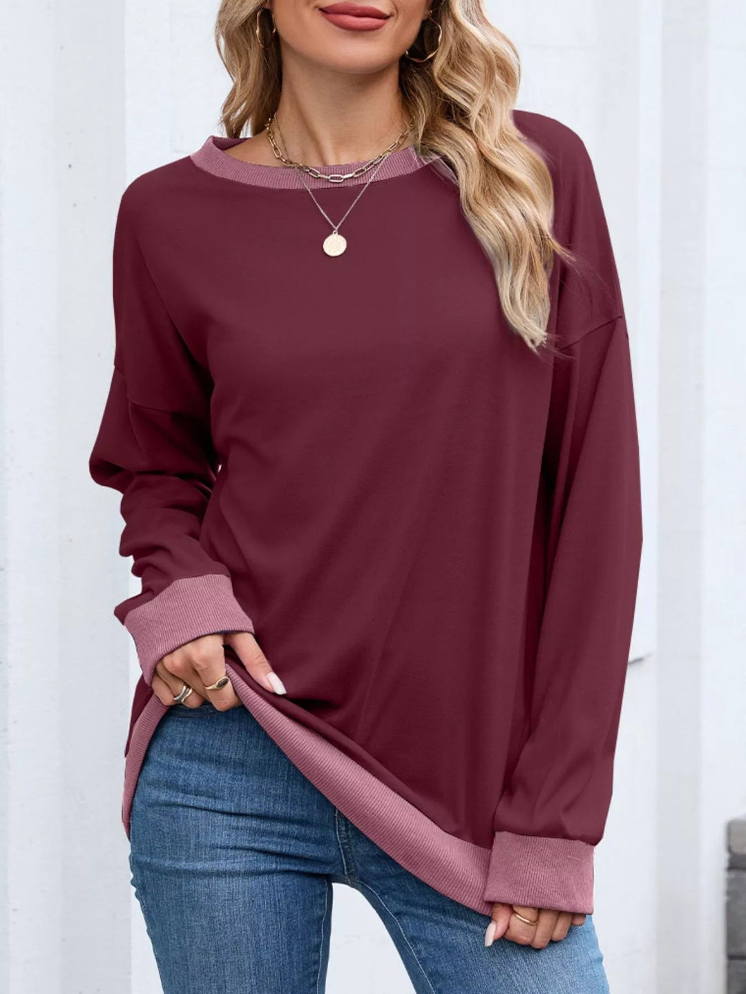 Danette - Sweat Décontracté à Manches Longues avec Finitions Contrastées