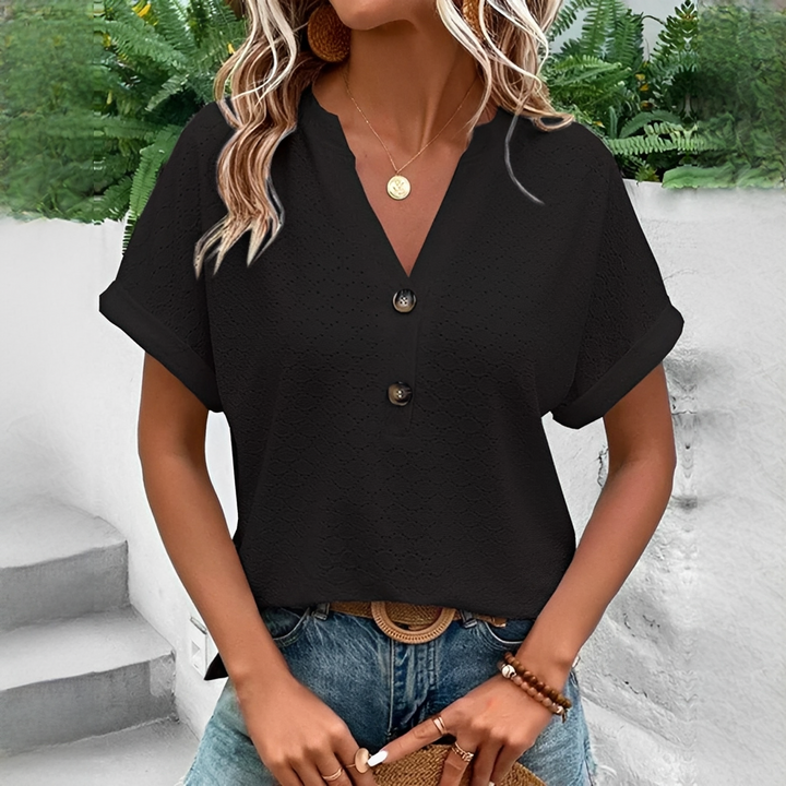 Maria - Blouse ample col V avec détails ajourés