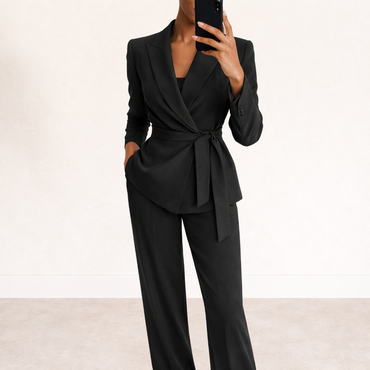Annabelle - Ensemble élégant blazer à nouer et pantalon