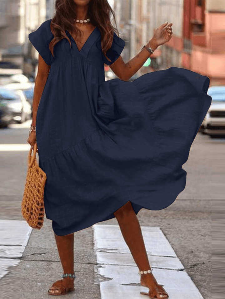 Asherah | Robe longue irrégulière à col en V pour femmes