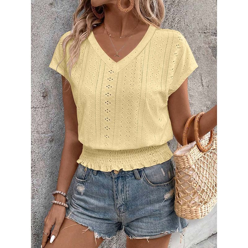 Zoella - Blouse décontractée à col V manches courtes avec détails ajourés