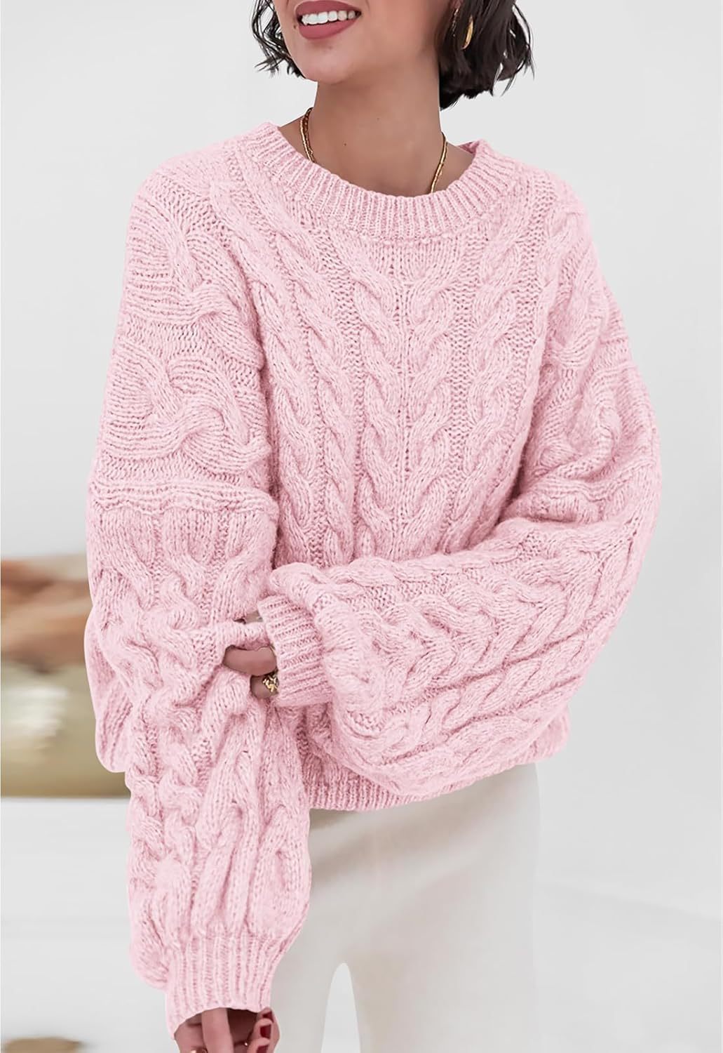 Hara - Pull chic ample en maille torsadée à col rond