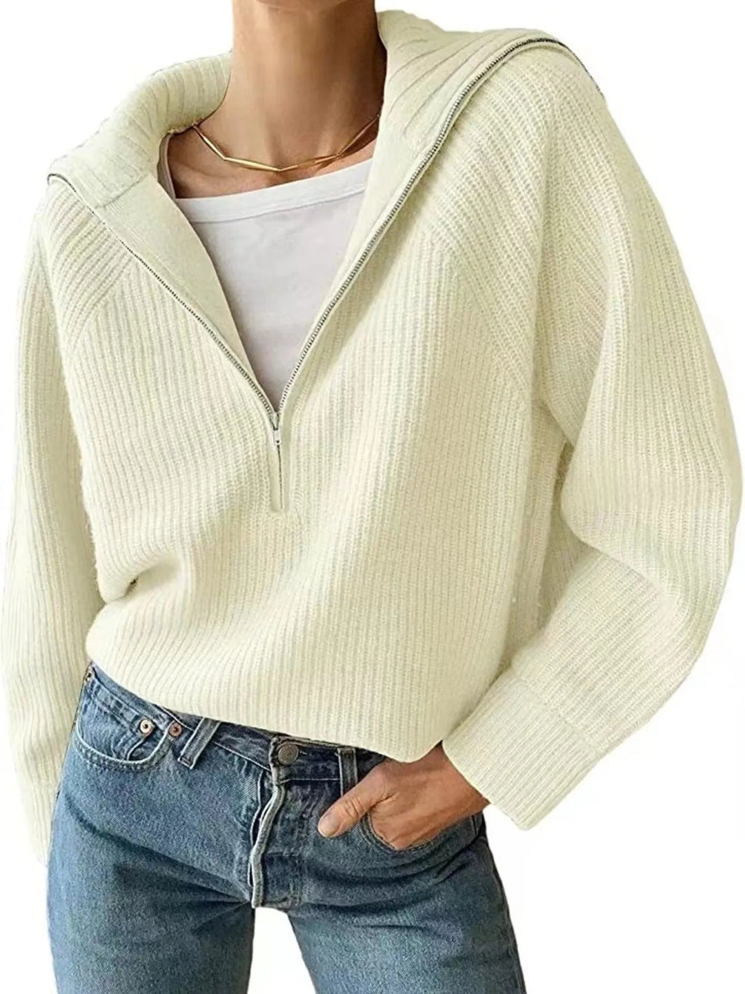 Edessa - Pull casual à demi-zip et manches longues en maille ample