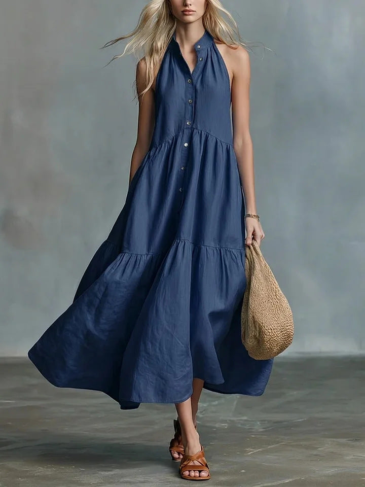 Quinivere - Robe décontractée ample sans manches à boutons