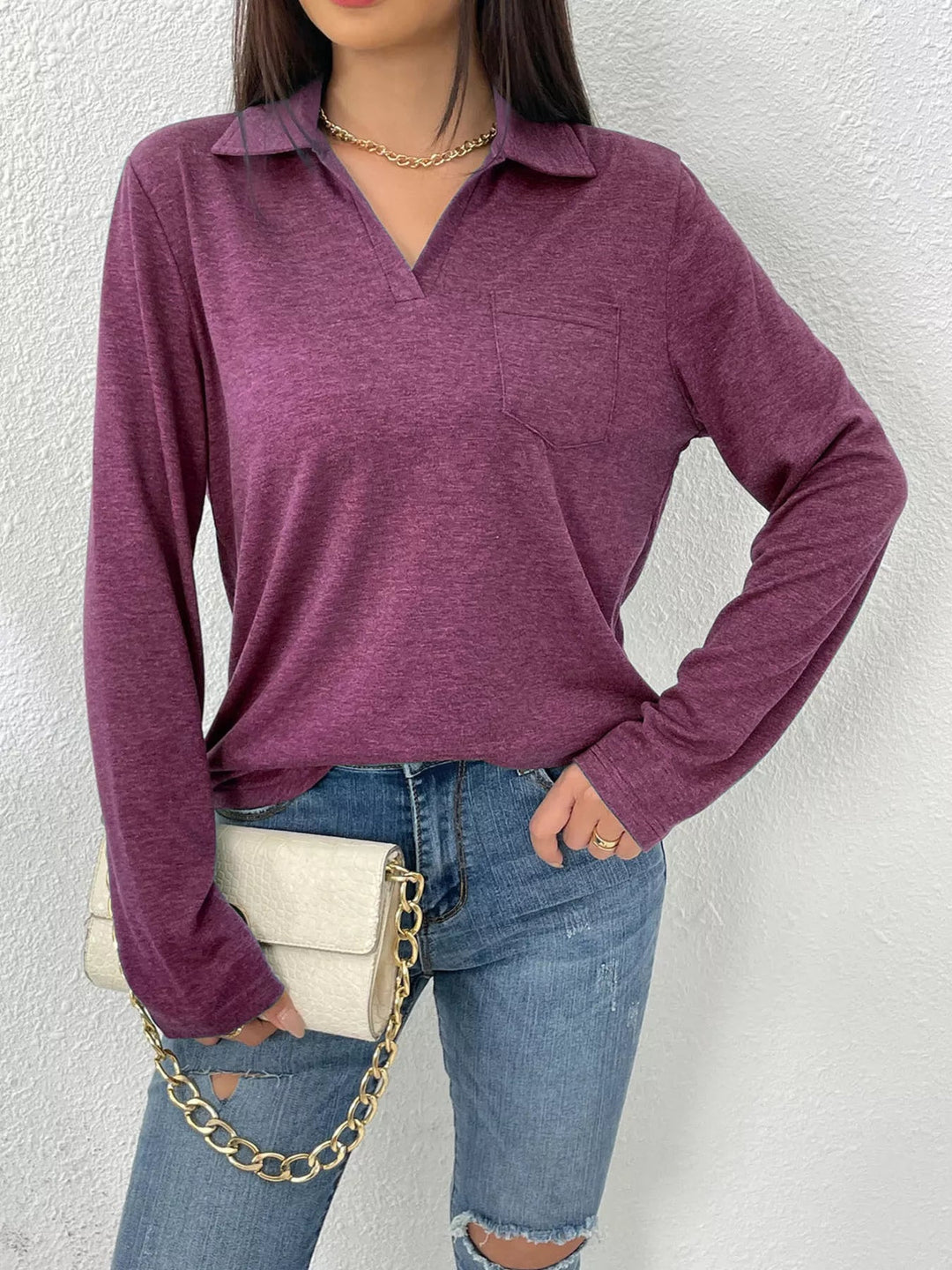 Aurelia - Sweat-shirt polo décontracté à manches longues