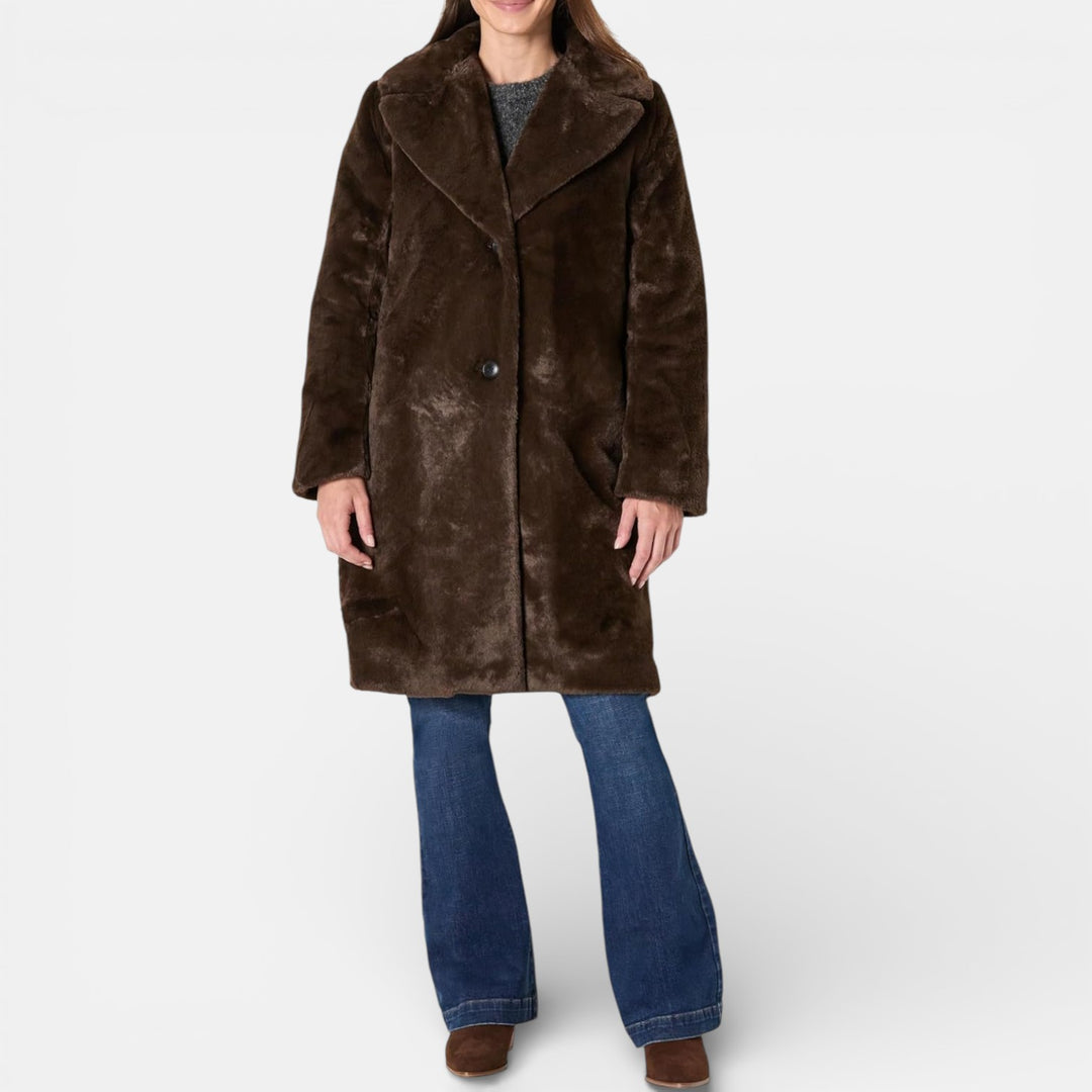 Lennea - Manteau long élégant en fausse fourrure avec col à revers