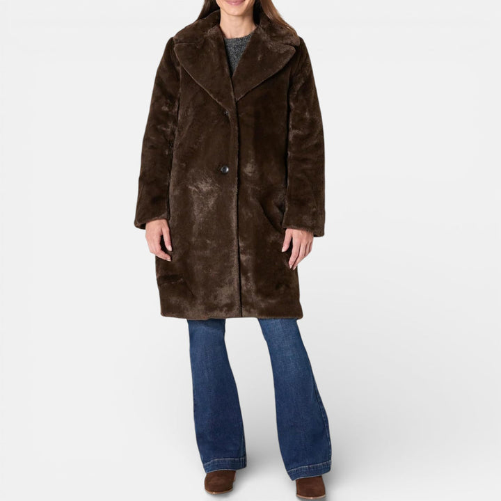 Lennea - Manteau long élégant en fausse fourrure avec col à revers
