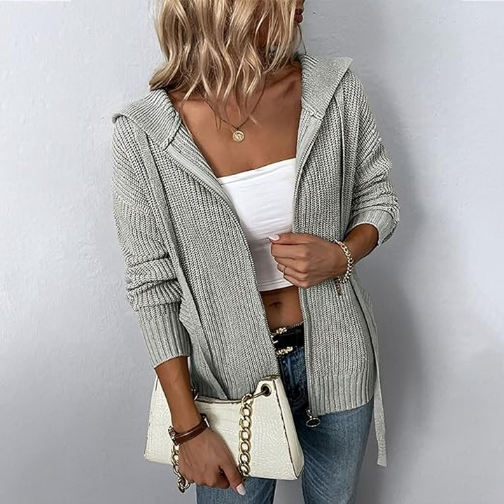 Mailen - Cardigan tricoté décontracté avec zip et capuche