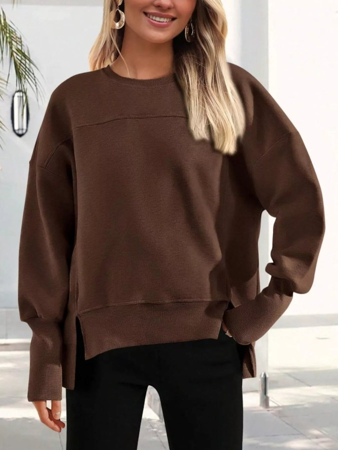 Makhaila - Pull Décontracté Ample avec Fente Latérale