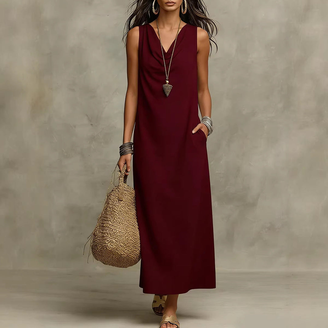 Rosaly - Robe ample élégante sans manches à col V