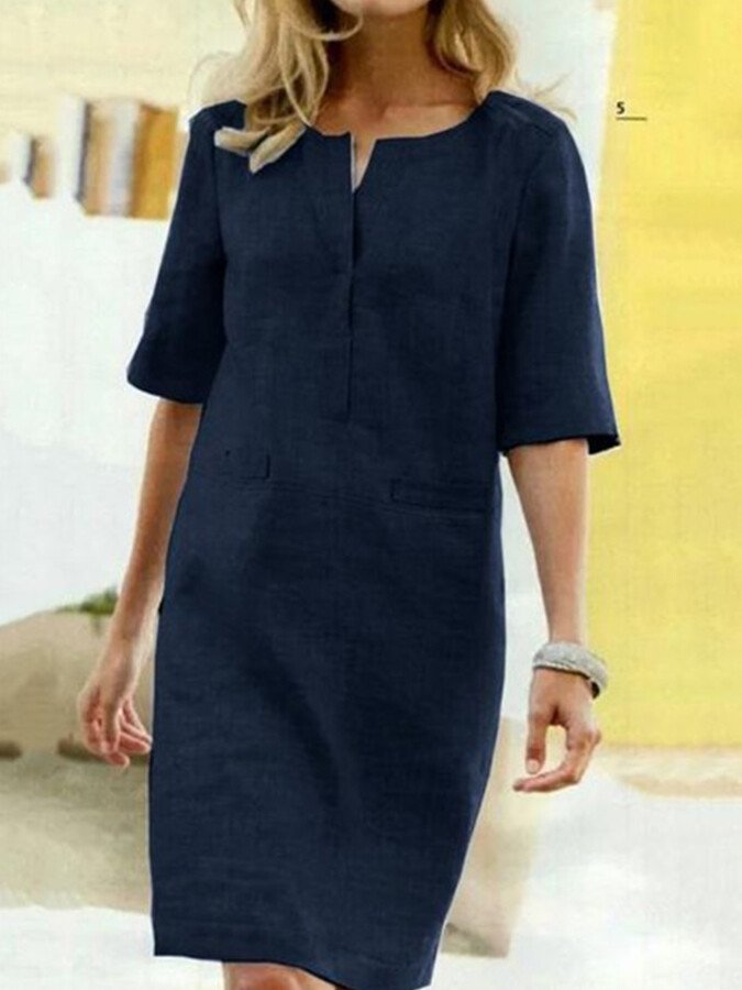 Hauzini | Robe en coton et lin à manches courtes pour femmes
