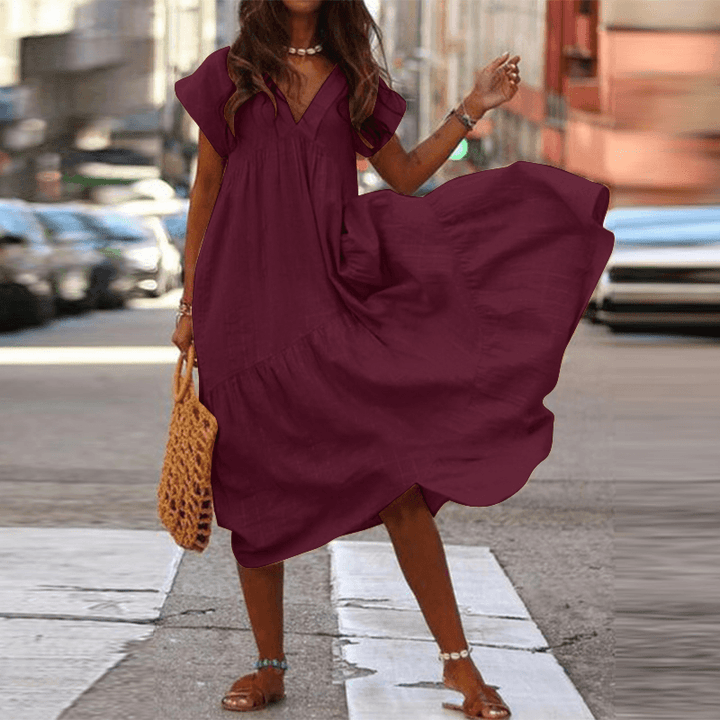 Asherah | Robe longue irrégulière à col en V pour femmes
