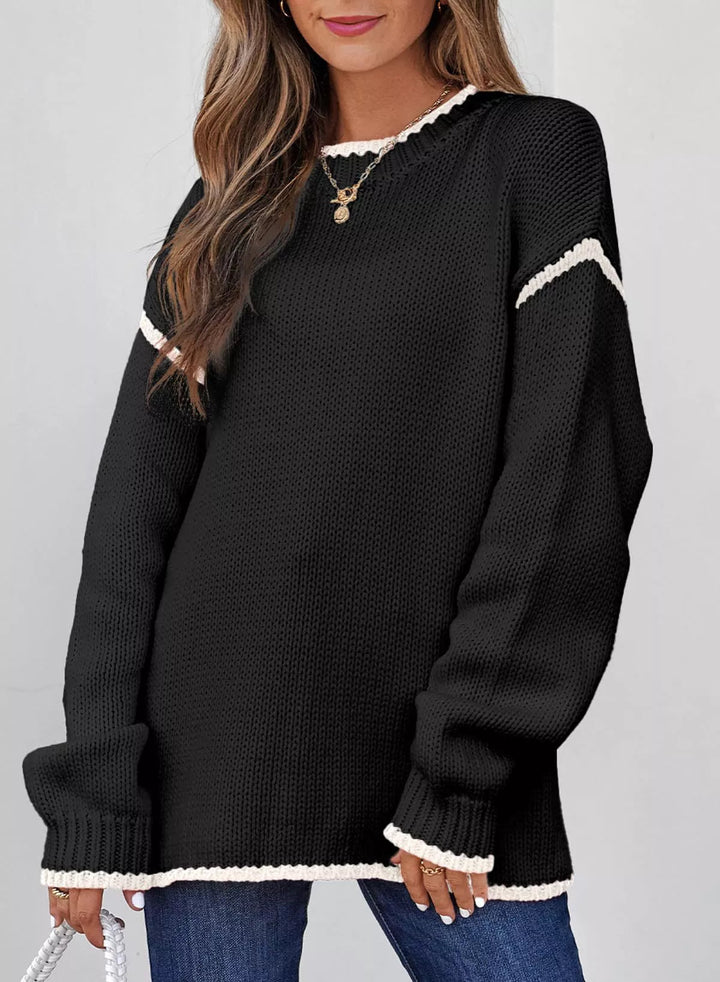 Cailin - Pull décontracté à manches longues avec finitions contrastées