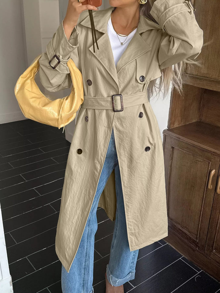 Maine - Trench-Coat Long Décontracté Croisé avec Ceinture