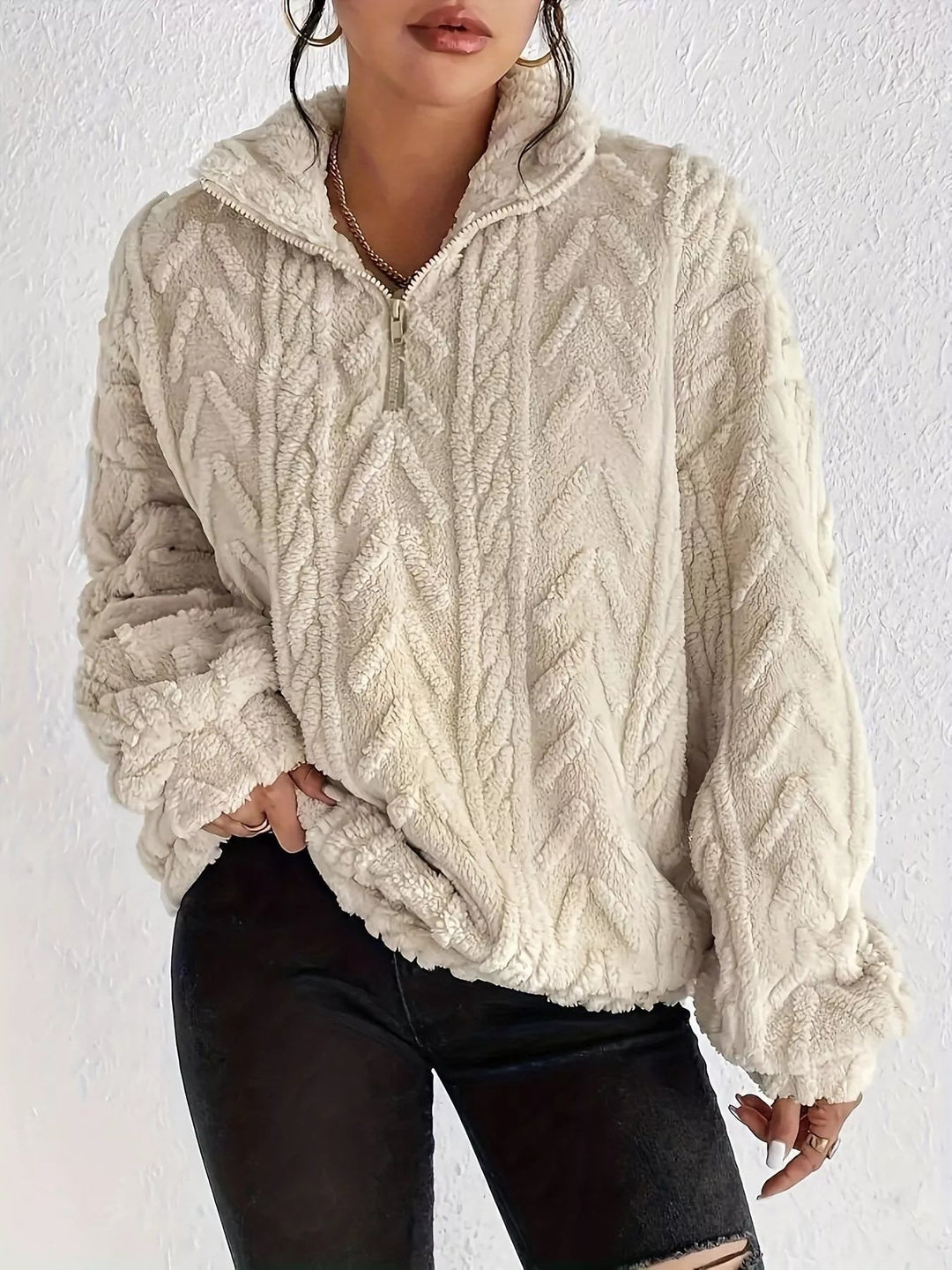 Yasmina - Pull ample, confortable et chaud à quart de zip
