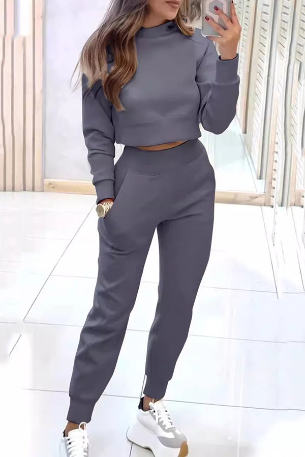 Jeanna - Ensemble Pull Court et Pantalon Tricoté Décontracté pour Femme