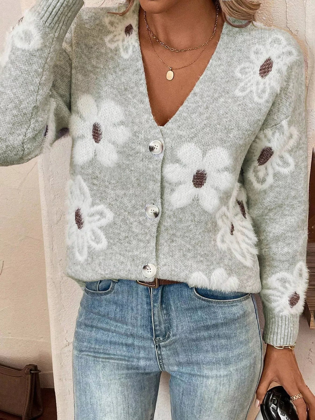 Nancie - Cardigan élégant à imprimé floral avec boutons