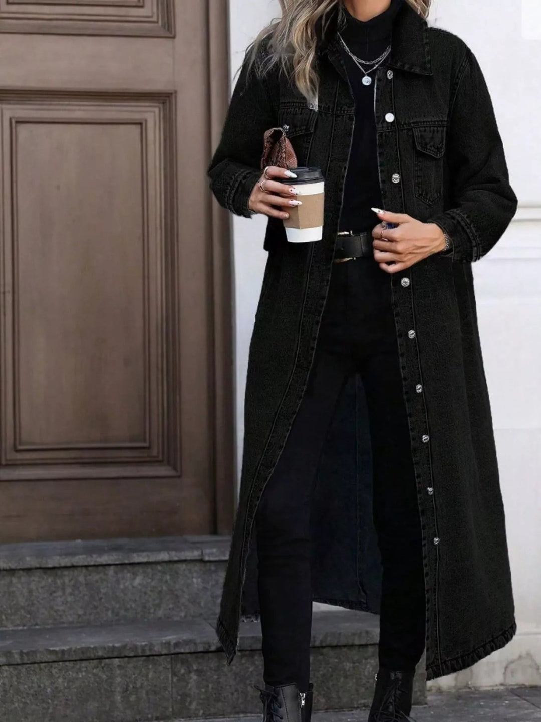 Giuliana - Veste-manteau en denim long à boutons, élégante