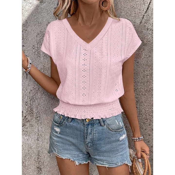 Zoella - Blouse décontractée à col V manches courtes avec détails ajourés