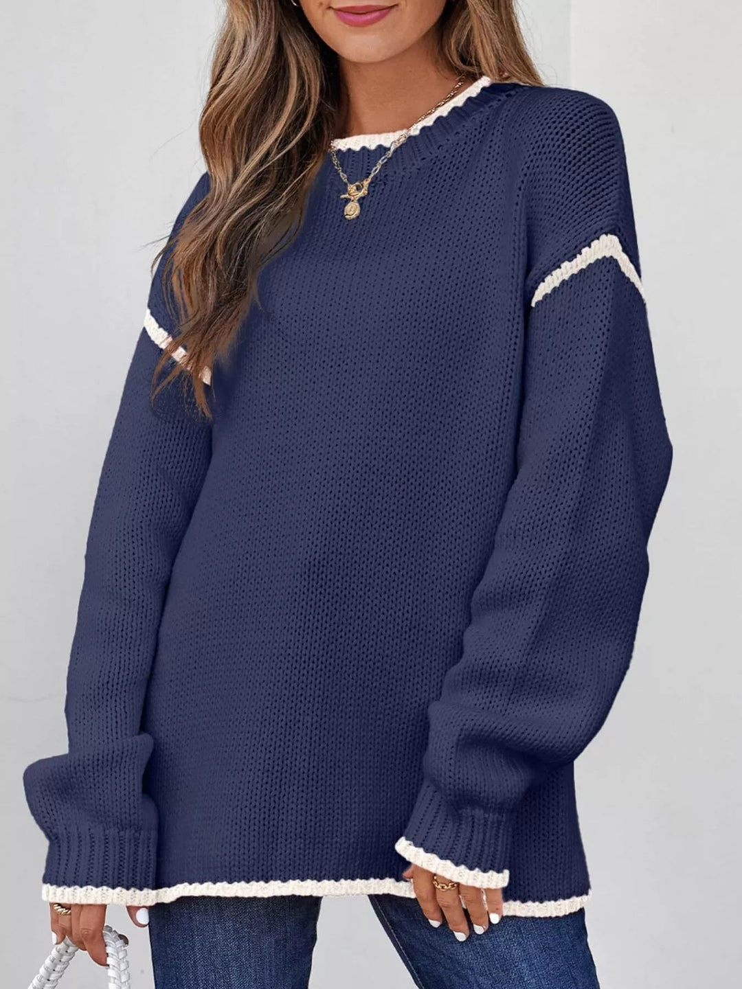 Cailin - Pull décontracté à manches longues avec finitions contrastées