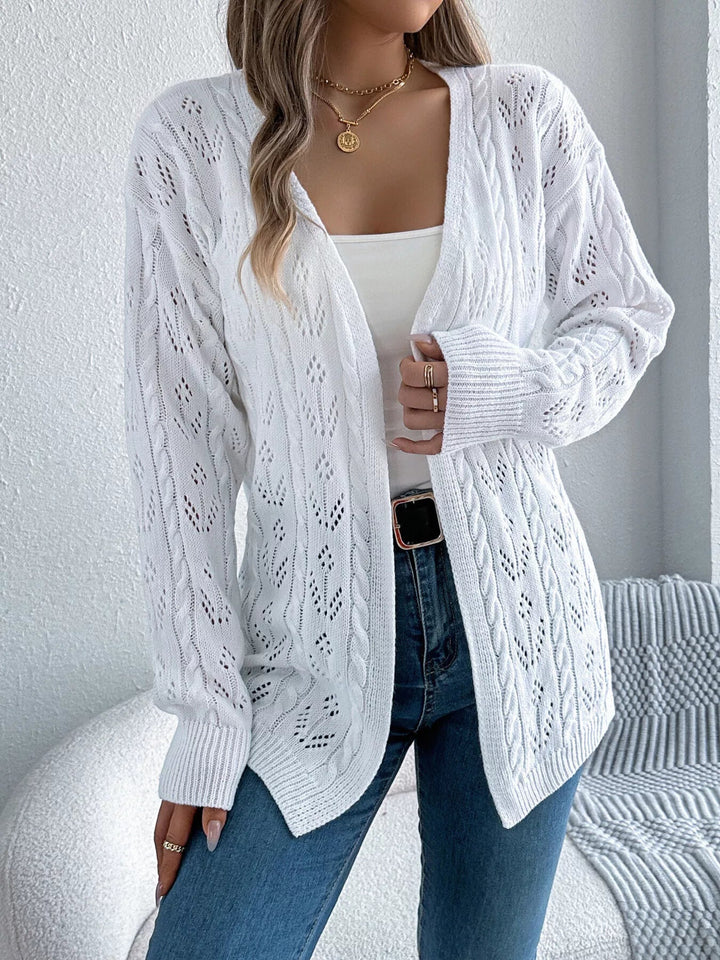 Marigold - Cardigan décontracté en maille torsadée ajourée ouvert