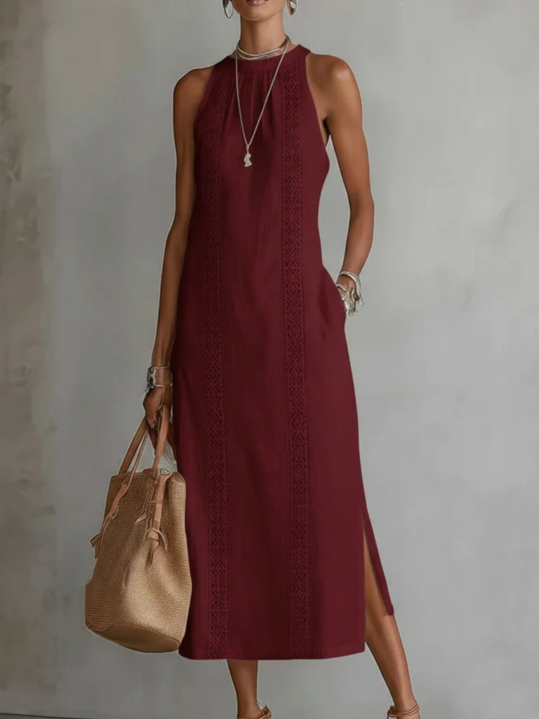 Shireen - Robe élégante sans manches à col halter avec patchwork en dentelle