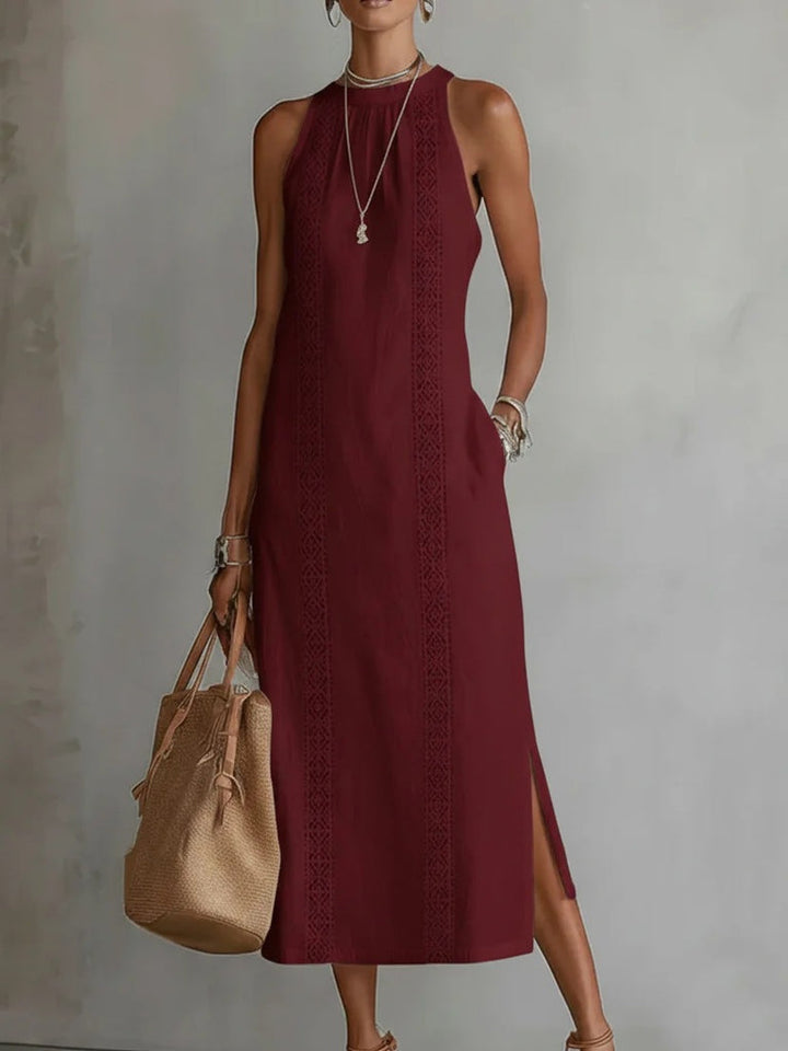 Shireen - Robe élégante sans manches à col halter avec patchwork en dentelle
