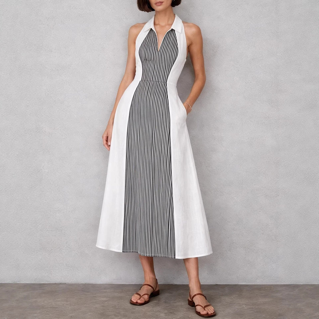 Louna - Robe sans manches à rayures et col en V très élégante