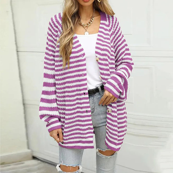 Carla - Cardigan chic à rayures avec boutons et manches longues