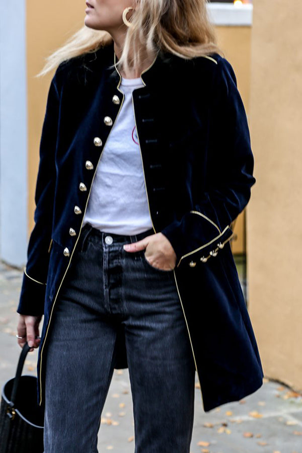 Della - Manteau élégant et douillet en velours à double boutonnage