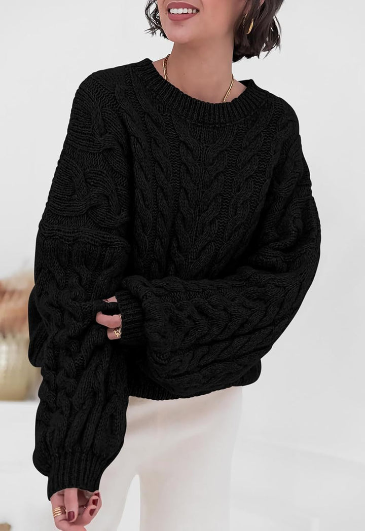 Hara - Pull chic ample en maille torsadée à col rond